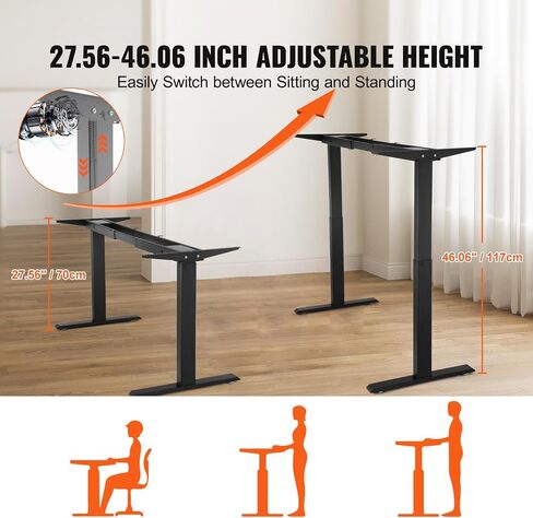 VEVOR Dual Motor Electric Adjustable Standing Desk Frame Computer Desk Legs for Home and Office (Black Frame Only) in Saudi Arabia