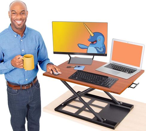 Stand Steady X-Elite Pro, Ergonomic Adjustable Height Standing Desk Converter for Home or Office, Easy Lift Sit to Stand Laptop Desk Riser for Laptop and Computer Monitor (Cherry, 28in x 20in) in Saudi Arabia