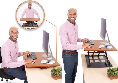 Stand Steady X-Elite Pro, Ergonomic Adjustable Height Standing Desk Converter for Home or Office, Easy Lift Sit to Stand Laptop Desk Riser for Laptop and Computer Monitor (Cherry, 28in x 20in) in Saudi Arabia