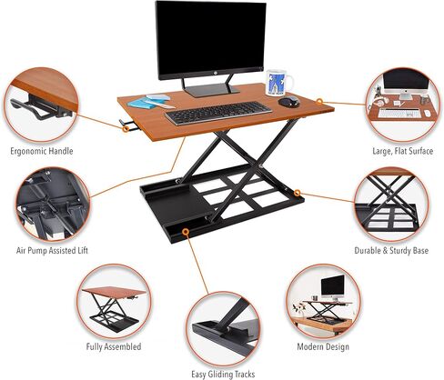 Stand Steady X-Elite Pro, Ergonomic Adjustable Height Standing Desk Converter for Home or Office, Easy Lift Sit to Stand Laptop Desk Riser for Laptop and Computer Monitor (Cherry, 28in x 20in) in Saudi Arabia