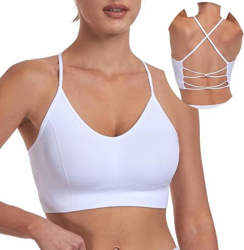 Seamless Sports Bras for Women Scoop Neck Criss Cross Back Thin Strap Light Support Workout Bra in Saudi Arabia