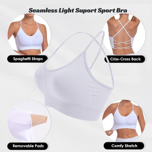 Seamless Sports Bras for Women Scoop Neck Criss Cross Back Thin Strap Light Support Workout Bra in Saudi Arabia