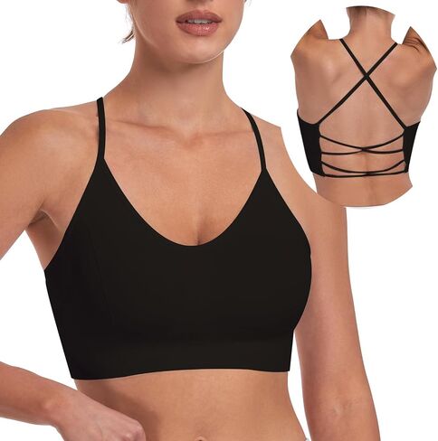 Seamless Sports Bras for Women Scoop Neck Criss Cross Back Thin Strap Light Support Workout Bra in Saudi Arabia