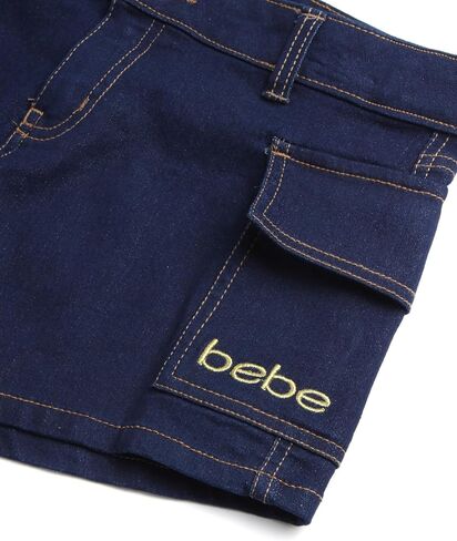 bebe Girls' Shorts Set - 2 Piece Casual Finge T-Shirt and Denim Cargo Shorts - Summer Graphic Top and Shorts Outfit Set, 7-12 in Saudi Arabia