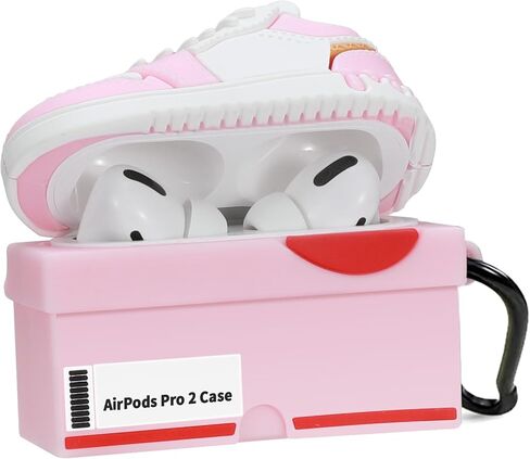 Silicone Case with Keychain Compatible with Air pods Pro 2nd/1st Generation Case, Cute 3D Basketball Shoes Box Soft Silicone Protective Cover for Men Women (Red) in Saudi Arabia