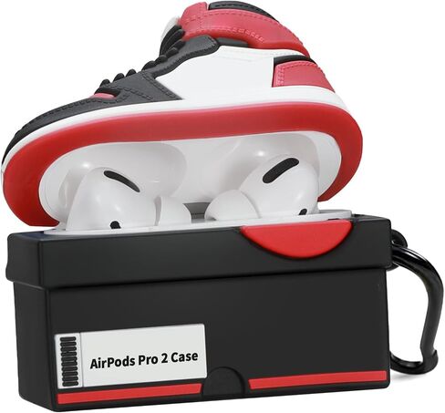 Silicone Case with Keychain Compatible with Air pods Pro 2nd/1st Generation Case, Cute 3D Basketball Shoes Box Soft Silicone Protective Cover for Men Women (Red) in Saudi Arabia