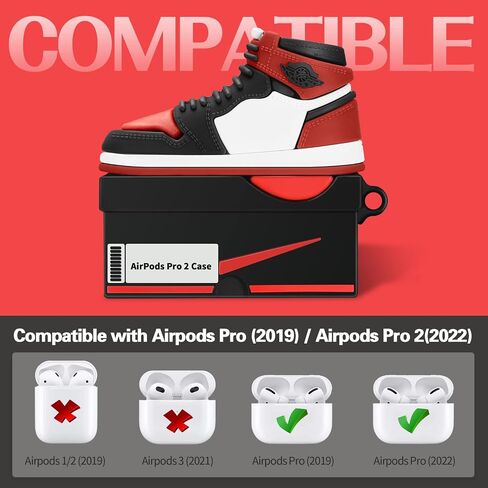 Silicone Case with Keychain Compatible with Air pods Pro 2nd/1st Generation Case, Cute 3D Basketball Shoes Box Soft Silicone Protective Cover for Men Women (Red) in Saudi Arabia
