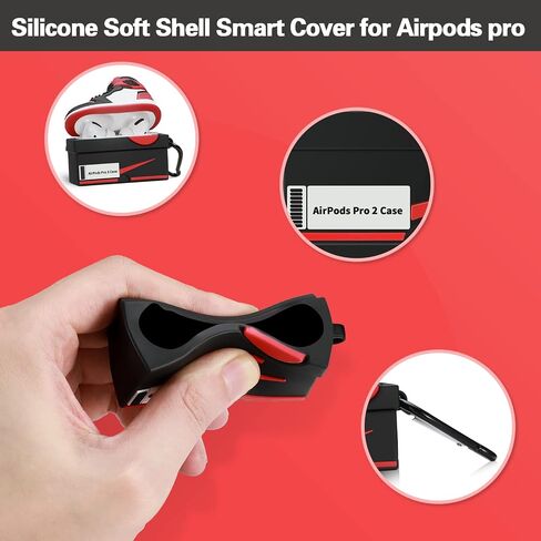 Silicone Case with Keychain Compatible with Air pods Pro 2nd/1st Generation Case, Cute 3D Basketball Shoes Box Soft Silicone Protective Cover for Men Women (Red) in Saudi Arabia