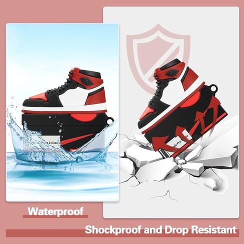 Silicone Case with Keychain Compatible with Air pods Pro 2nd/1st Generation Case, Cute 3D Basketball Shoes Box Soft Silicone Protective Cover for Men Women (Red) in Saudi Arabia