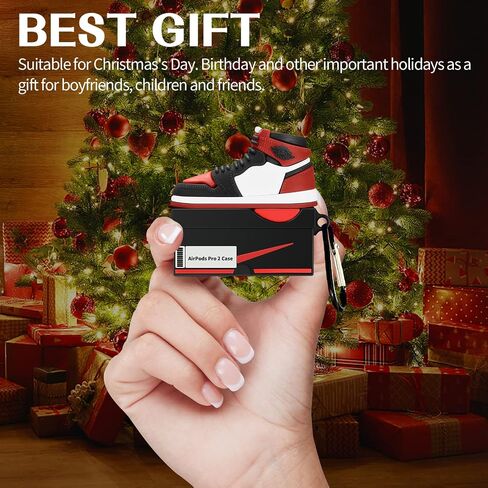 Silicone Case with Keychain Compatible with Air pods Pro 2nd/1st Generation Case, Cute 3D Basketball Shoes Box Soft Silicone Protective Cover for Men Women (Red) in Saudi Arabia