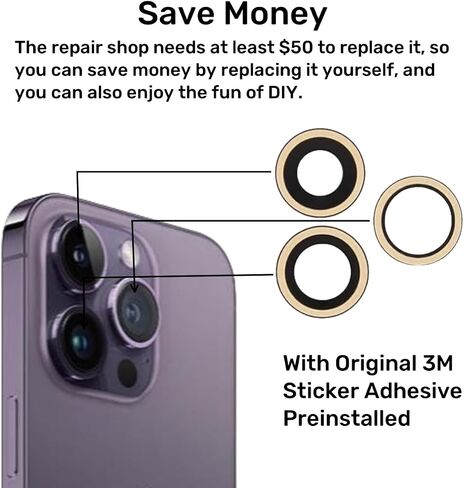 3 قطعة استبدال عدسة الكاميرا الخلفية الأصلية OEM 14 Pro من زجاج الياقوت لهاتف iPhone 14 Pro Max مع مجموعة أدوات لاصقة مثبتة مسبقًا وإصلاح in Kuwait