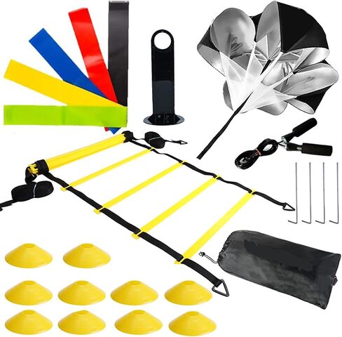 Agility Ladder (with 4 Stakes), Resistance Running Parachute, 4 Agility Hurdles, 10 Agility Cones & Carrying Caddy, 5 Resistence Level Loops, High Speed Jump Rope with Carrying Bag in Saudi Arabia