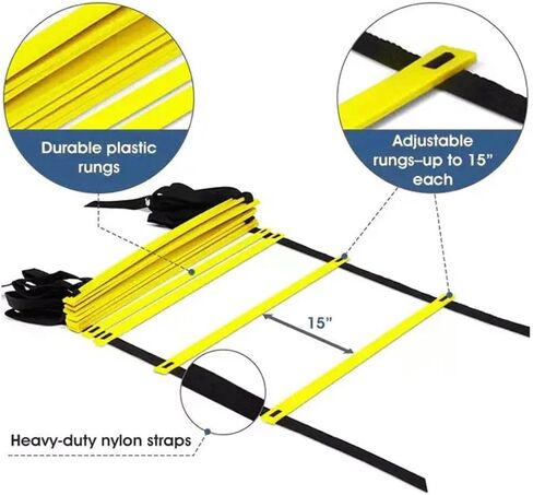 Agility Ladder (with 4 Stakes), Resistance Running Parachute, 4 Agility Hurdles, 10 Agility Cones & Carrying Caddy, 5 Resistence Level Loops, High Speed Jump Rope with Carrying Bag in Saudi Arabia