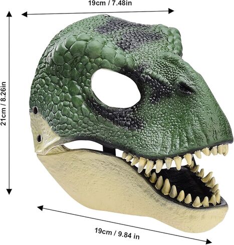 قناع الديناصور مع فك مفتوح، لون ملمس واقعي، قناع كرنفال أزياء ديناصور للأطفال ديكور الحفلات (أخضر) in Kuwait