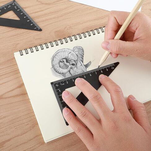 4Pcs Triangular Scale Ruler Set, Geometric Protractor Mathematical Triangle Ruler Aluminum Ruler for School and Office Supplies Math Rulers for Kids and Adults Draftsman(Black) in Saudi Arabia