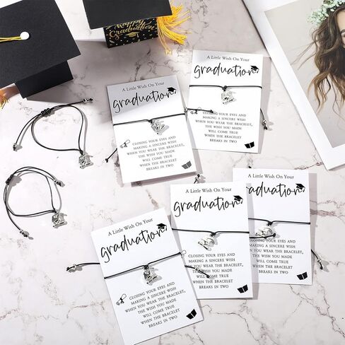 12 مجموعة من أساور قبعة التخرج 2024، هدايا التخرج، فئة 2024، أساور أمنيات ملهمة، سحر بطاقة الرغبات للنساء، الطالب، الكلية، المدرسة in Kuwait