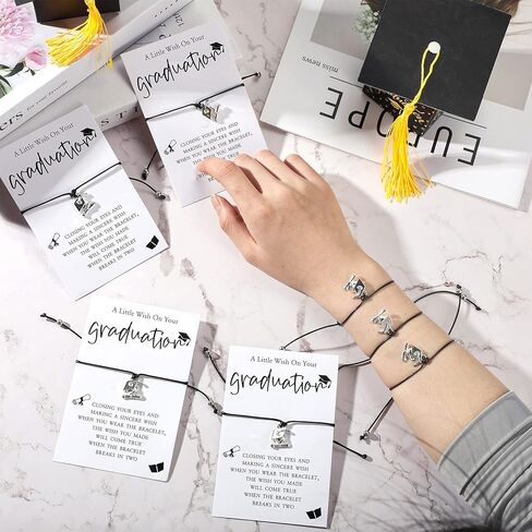12 مجموعة من أساور قبعة التخرج 2024، هدايا التخرج، فئة 2024، أساور أمنيات ملهمة، سحر بطاقة الرغبات للنساء، الطالب، الكلية، المدرسة in Kuwait