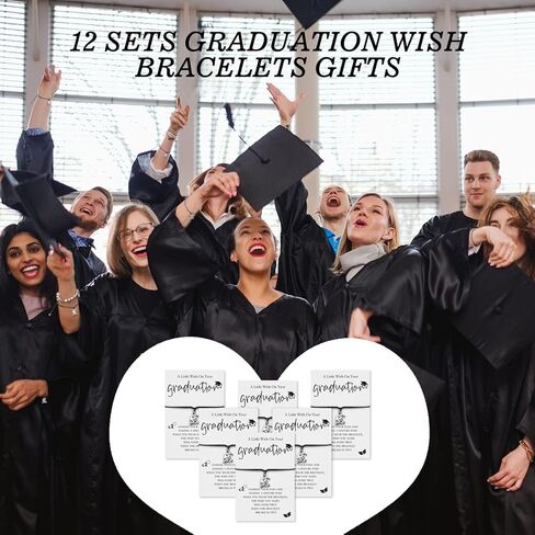 12 مجموعة من أساور قبعة التخرج 2024، هدايا التخرج، فئة 2024، أساور أمنيات ملهمة، سحر بطاقة الرغبات للنساء، الطالب، الكلية، المدرسة in Kuwait