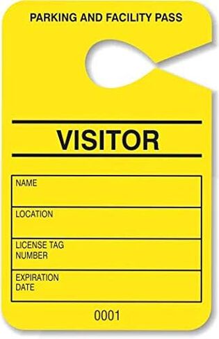 Hang Tag Parking Permit - Contractor Parking Pass - Numbered Facility Pass - Car Parking Management - HViz Neon Yellow 100 Units - Disclaimer on Back -10point/250gms Card Stock - Large 3.5 x 5.5 in. in Saudi Arabia