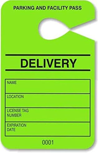 Hang Tag Parking Permit - Contractor Parking Pass - Numbered Facility Pass - Car Parking Management - HViz Neon Yellow 100 Units - Disclaimer on Back -10point/250gms Card Stock - Large 3.5 x 5.5 in. in Saudi Arabia