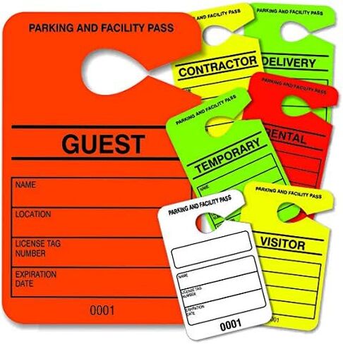 Hang Tag Parking Permit - Contractor Parking Pass - Numbered Facility Pass - Car Parking Management - HViz Neon Yellow 100 Units - Disclaimer on Back -10point/250gms Card Stock - Large 3.5 x 5.5 in. in Saudi Arabia
