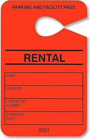 Hang Tag Parking Permit - Contractor Parking Pass - Numbered Facility Pass - Car Parking Management - HViz Neon Yellow 100 Units - Disclaimer on Back -10point/250gms Card Stock - Large 3.5 x 5.5 in. in Saudi Arabia