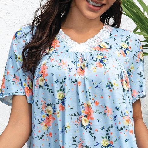 House Dresses for women Soft Cotton Nightgowns Night Shirts Short Sleeve Sleepwear with Pockets in Kuwait