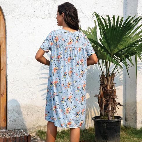 House Dresses for women Soft Cotton Nightgowns Night Shirts Short Sleeve Sleepwear with Pockets in Kuwait