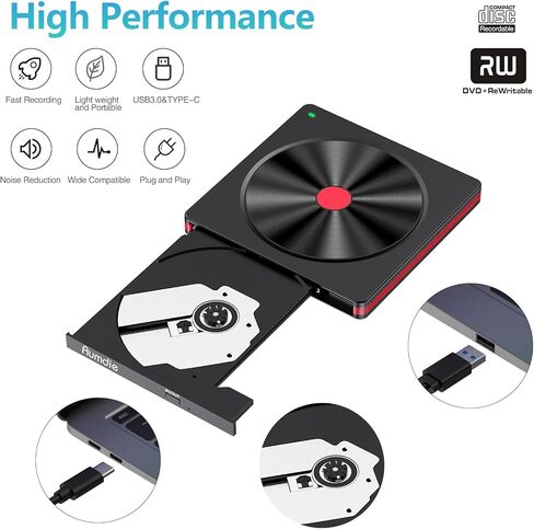 محرك أقراص CD/DVD خارجي لأجهزة الكمبيوتر المحمول، USB 3.0 CD DVD +/-RW ناسخ أقراص مضغوطة محرك أقراص DVD خارجي قارئ أقراص مضغوطة ومشغل DVD لأجهزة الكمبيوتر المحمول وأجهزة Mac MacBook وسطح المكتب Windows 11/10/8.1/7 Linux in Kuwait