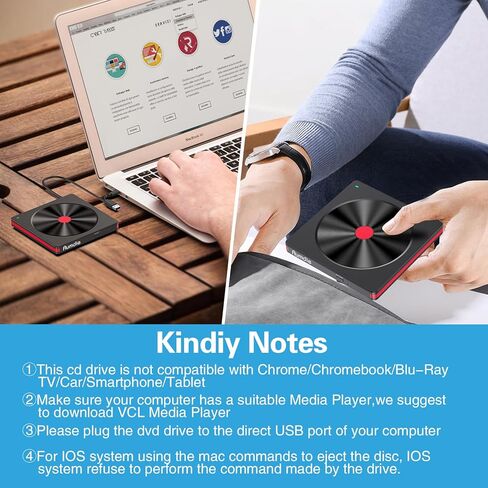 محرك أقراص CD/DVD خارجي لأجهزة الكمبيوتر المحمول، USB 3.0 CD DVD +/-RW ناسخ أقراص مضغوطة محرك أقراص DVD خارجي قارئ أقراص مضغوطة ومشغل DVD لأجهزة الكمبيوتر المحمول وأجهزة Mac MacBook وسطح المكتب Windows 11/10/8.1/7 Linux in Kuwait