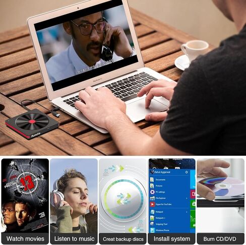 محرك أقراص CD/DVD خارجي لأجهزة الكمبيوتر المحمول، USB 3.0 CD DVD +/-RW ناسخ أقراص مضغوطة محرك أقراص DVD خارجي قارئ أقراص مضغوطة ومشغل DVD لأجهزة الكمبيوتر المحمول وأجهزة Mac MacBook وسطح المكتب Windows 11/10/8.1/7 Linux in Kuwait