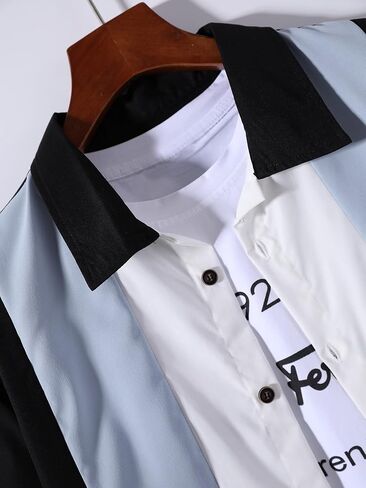 OYOANGLE Men's 2 Piece Outfits Color Block Short Sleeve Shirts and Drawstring Waist Shorts Set in Saudi Arabia