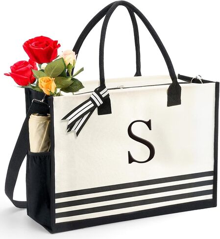 Initial Canvas Tote Bags, Personalized Monogrammed Graduation Birthday Gifts for Women Teachers Beach Tote Bags in Saudi Arabia