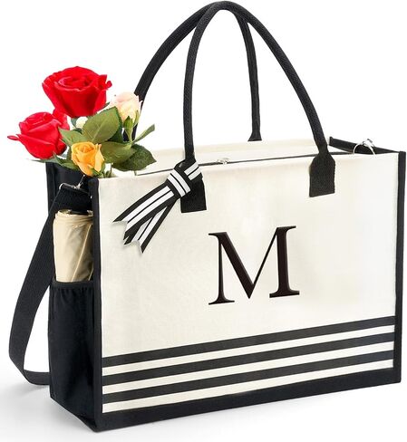 Initial Canvas Tote Bags, Personalized Monogrammed Graduation Birthday Gifts for Women Teachers Beach Tote Bags in Saudi Arabia