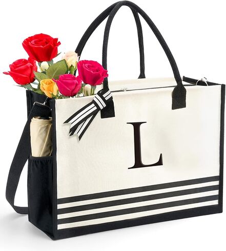 Initial Canvas Tote Bags, Personalized Monogrammed Graduation Birthday Gifts for Women Teachers Beach Tote Bags in Saudi Arabia