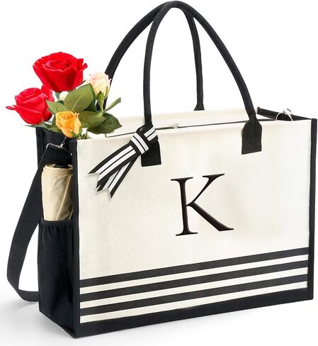 Initial Canvas Tote Bags, Personalized Monogrammed Graduation Birthday Gifts for Women Teachers Beach Tote Bags in Saudi Arabia