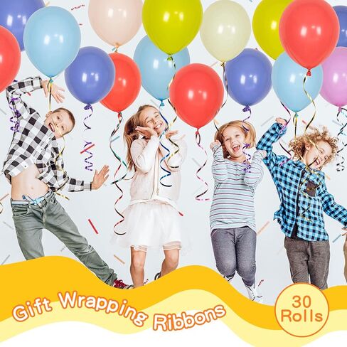30 لفة من شريط البالونات المموج بألوان متنوعة للحرف اليدوية، وأعياد الميلاد، وعيد الحب، وحفلات الزفاف، وديكورات الحفلات (ألوان مختلطة 3/16 بوصة) in Kuwait
