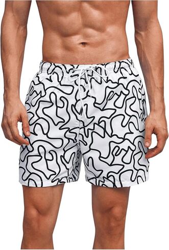 OYOANGLE Men's Graphic Print Drawstring Waist Shorts Summer Causal Swimwear with Pockets in Saudi Arabia