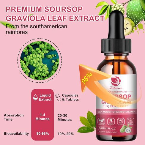 (2 Pack) Soursop Graviola Leaf Extract Liquid Drop w/Sea Moss for Cell Support & Regeneration, Immunity, Liver, Zzz & AntioxidantSoursop Bitters Liquid, Strawberry Flavor, 1 Fl Oz in Kuwait