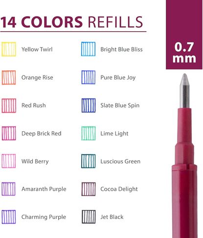 ParKoo Gel Ink Refills Compatible with FriXion and Friction Erasable Gel Pens, Fine Point 0.7 mm, 14 Colors in Saudi Arabia