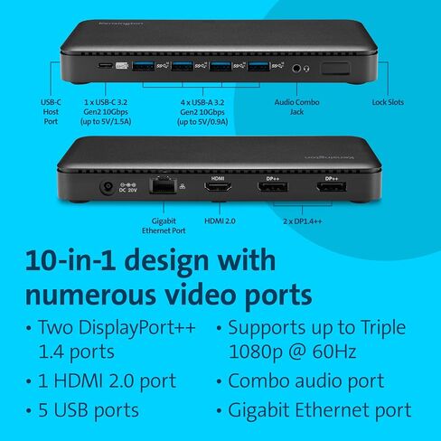 محطة إرساء Kensington ثلاثية العرض USB-C مع 100 واط PD لأجهزة Dell وHP وLenovo وAcer وASUS وRazer وSurface (أسود) in Kuwait
