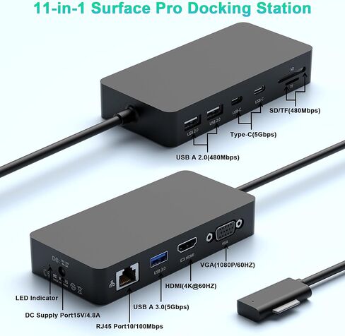 Surface Dock, Microsoft Surface Docking Station, Surface Triple Display (4K HDMI +VGA) Dock, Surface pro Accessories for Surface Pro 10/9/8/X/7/6/5/4, Surface Book 3/2/1, Surface Laptop go/6/5/4/3/2/1 in Saudi Arabia