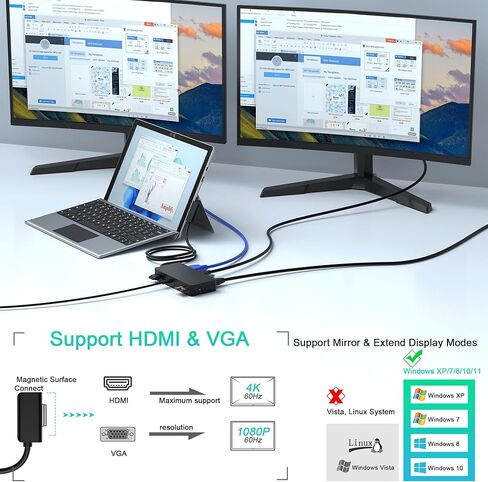 Surface Dock, Microsoft Surface Docking Station, Surface Triple Display (4K HDMI +VGA) Dock, Surface pro Accessories for Surface Pro 10/9/8/X/7/6/5/4, Surface Book 3/2/1, Surface Laptop go/6/5/4/3/2/1 in Saudi Arabia