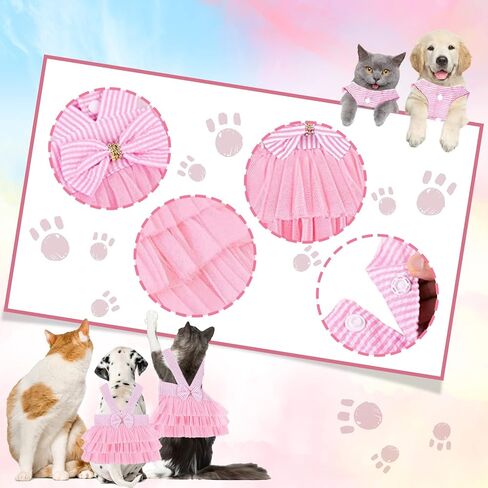 فساتين VANVENE للكلاب الأليفة، سترة شبكية مخططة للكلاب والقطط، تنورة توتو للأميرة مع فيونكة للكلاب الصغيرة والقطط ومستلزمات ملابس الكلاب (وردي M) in Kuwait