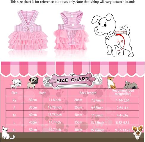 فساتين VANVENE للكلاب الأليفة، سترة شبكية مخططة للكلاب والقطط، تنورة توتو للأميرة مع فيونكة للكلاب الصغيرة والقطط ومستلزمات ملابس الكلاب (وردي M) in Kuwait