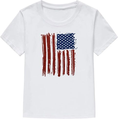 Kids Boys 4th of July Shirts Toddler American Flag T-Shirt Girls Patriotic Short Sleeve Tees Cotton Top Clothes 1-7T in Kuwait