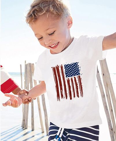 Kids Boys 4th of July Shirts Toddler American Flag T-Shirt Girls Patriotic Short Sleeve Tees Cotton Top Clothes 1-7T in Kuwait