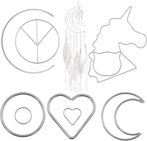 9 PCS Silver Metal Dream Catcher Ring Hoop Macrame Hoop Ring Moon Bear Cat Horse Half Circle Peace Shape Metal Hoops for Wall Wreath Craft Making Decoration (4-7inch) in Kuwait
