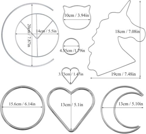 9 PCS Silver Metal Dream Catcher Ring Hoop Macrame Hoop Ring Moon Bear Cat Horse Half Circle Peace Shape Metal Hoops for Wall Wreath Craft Making Decoration (4-7inch) in Kuwait