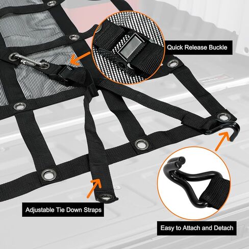 EASYBERG Heavy Duty Cargo Net for Pickup Truck Bed, Extra Large 10' x 12' ft Truck Cargo Net with Mesh, Cam Buckles & S-Hooks & Cross Strap, 1500lbs Capacity Cargo Net for Trailer SUV Jeeps in Saudi Arabia